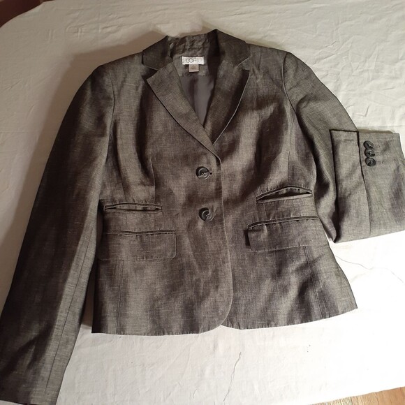 Ann Taylor Loft linen classic gray Blazer jacket 2 xs quiet luxury dark academia - Picture 7 of 9